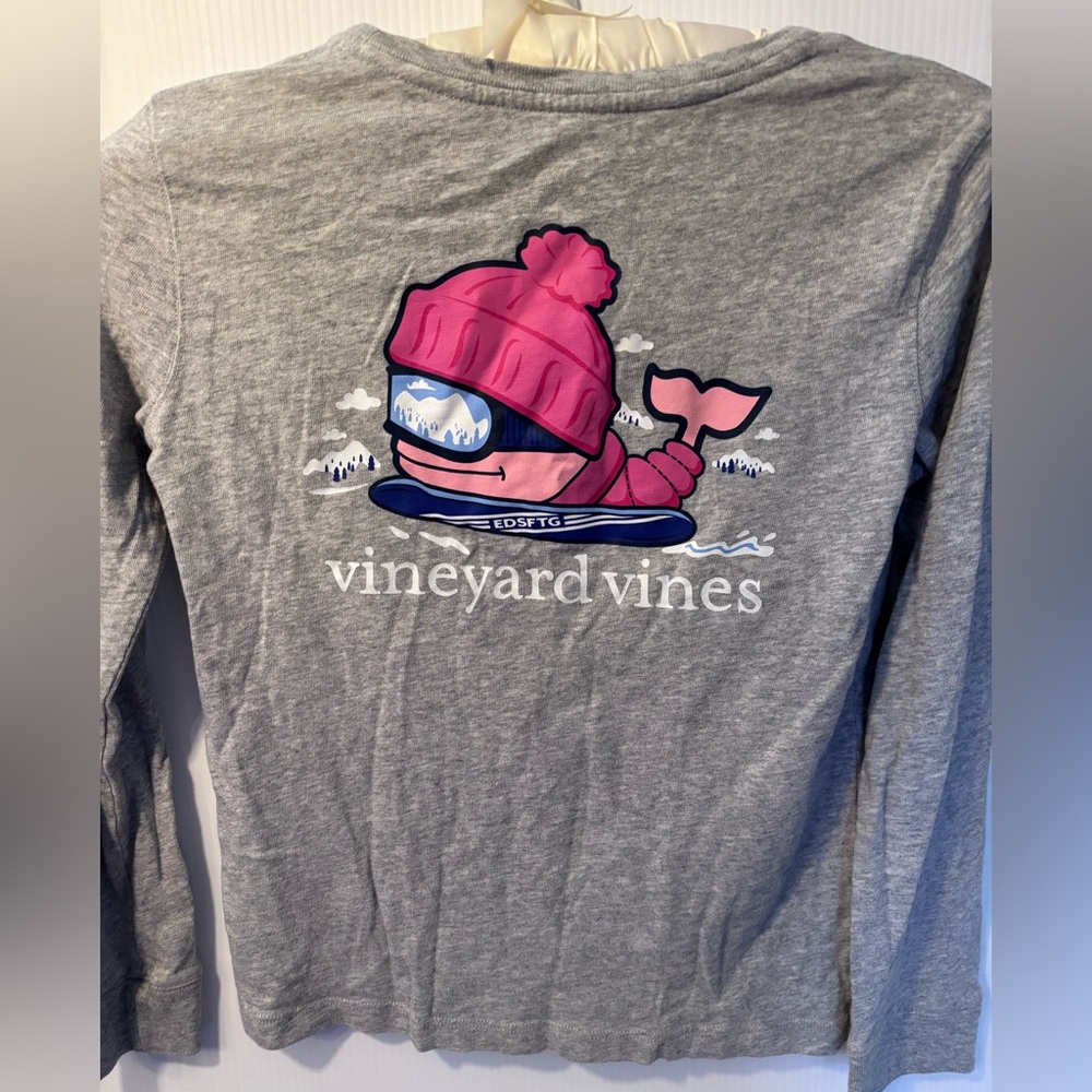 Vineyard Vines Long Sleeve Tee "Send It" Snowboard Whale Youth SM Preppy